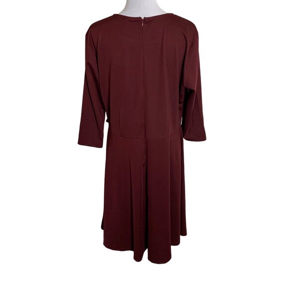 Fentar Empire Waist Drape Tie Dress Plus Sz 2XL Maroon Midi Flattering 3/4 Sleev - Picture 14 of 14